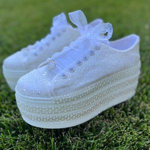Bridal Platform Sneakers Shimmering Glam and Glitter - Size 9 NWOT